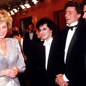 Princess Diana meets Nick Rhodes John Taylor and Simon Le Bon of Duran Duran at the royal
