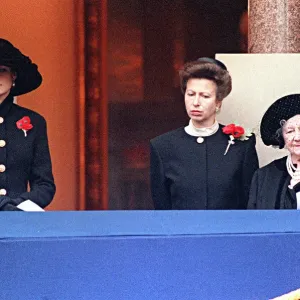 Print of Queen Mother and Royal Sisters on Remembrance Sunday Balcony Print of Queen Mother and Royal Sisters on Remembrance Sunday Balcony
