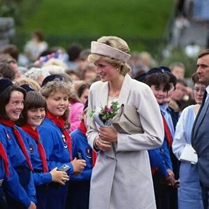 Princess Diana, Princess of Wales, talking to Girl Guides on a visit to Lerwick
