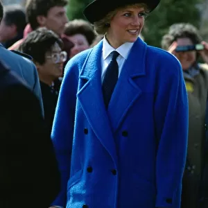 Princess Diana, Princess of Wales, wearing a blue coat at Scotland Glasgow Garden