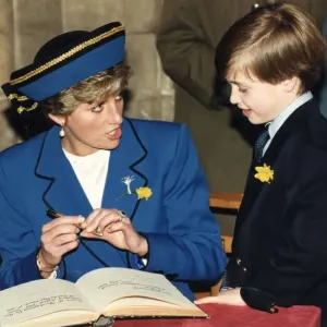 Princess Diana and Prince William Sign Visitors Book Print