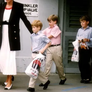 Print of Princess Diana with her sons leaving the Royal Tournament
