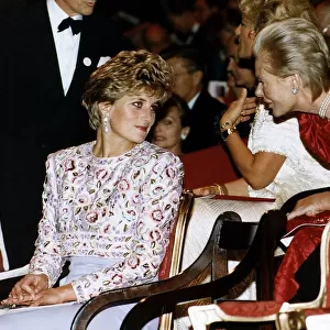 Princess Diana talks to the Duchess of Kent during an event held at Earls Court to mark
