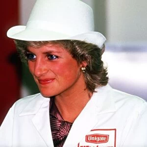 Princess Diana visits the Unigate Dairys new West London plant trying to smile