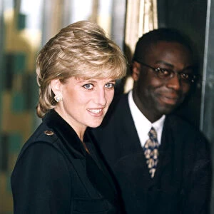 PRINCESS DIANA WEARING A BLACK SUIT ARRIVES AT THE SAVOY THEATRE FOR THE AGM OF THE