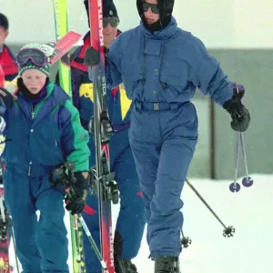 Princess Diana wearing ski-ing outfit and balaclava and sunglasses during a ski-ing Princess Diana wearing ski-ing outfit and balaclava and sunglasses during a ski-ing