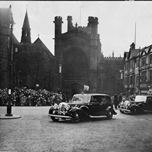Princess Elizabeth at Chester. The Royal car arriving at the Cathedral, Chester