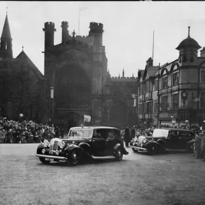 Princess Elizabeth at Chester. The Royal car arriving at the Cathedral, Chester Princess Elizabeth at Chester. The Royal car arriving at the Cathedral, Chester