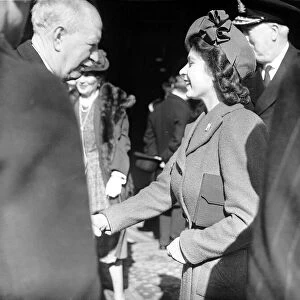 Princess Elizabeth March 1946 leaving Belfast on HMS Superb after launching HMS Eagle