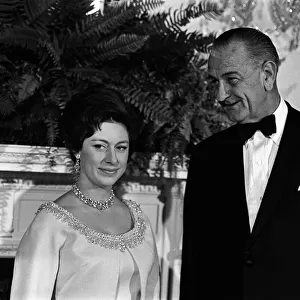 Princess Margaret with American President Lyndon B Johnson at the White House in