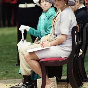 Princess Margaret and Diana, Princess of Wales attend the unveiling of the Canadian War