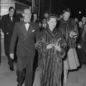 Princess Margaret leaves a West End theatre in London, 1955 Print