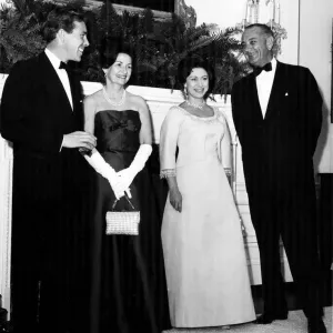 Print of Princess Margaret and Lord Snowdon with President Lyndon Johnson Print of Princess Margaret and Lord Snowdon with President Lyndon Johnson
