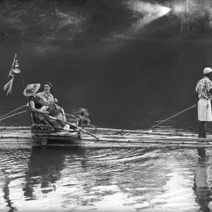 Princess Margaret on raft boat during a visit to Africa 1955