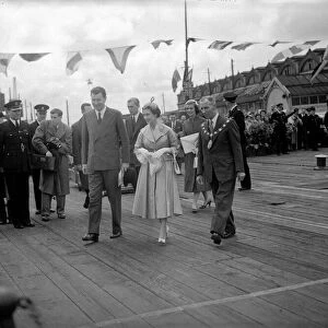 Princess Margaret seen here boarding HMS Coquette a Royal Navy destroyer at Fleetwood