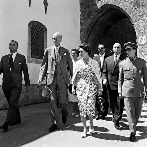 Princess Margaret visits the walled town of Obidos, Portugal