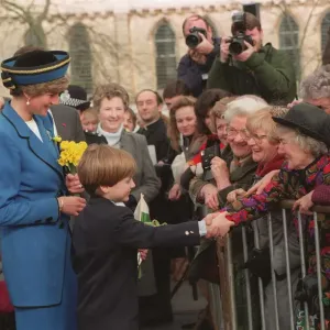 PRINCESS OF WALES WITH PRINCE WILLIAM AS THEY SHAKE HANDS WITH CROWDS PRINCESS OF WALES WITH PRINCE WILLIAM AS THEY SHAKE HANDS WITH CROWDS