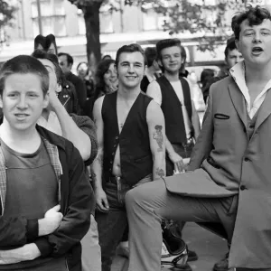 Punk Rocker and Teddy Boy youths in Kings Road, London. Pictured, Teddy Boys Punk Rocker and Teddy Boy youths in Kings Road, London. Pictured, Teddy Boys