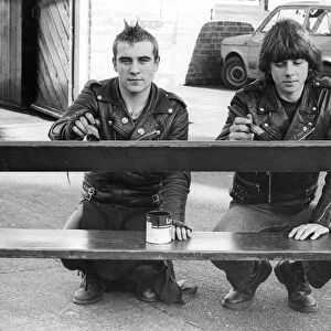 Punks painting benches at Prudhoes Oakfield Park, Mick Long, left, and Tony Monnelly
