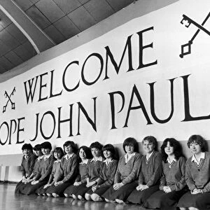 Pupils at Chorlton Convent School make Papal Banner ahead of Pope John Paul II Mass at