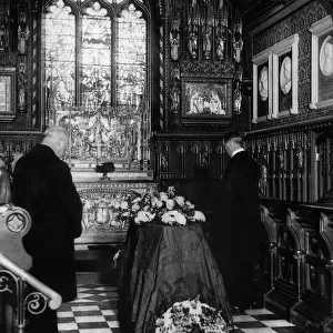 Queen Alexandra lying in state November 1925. The coffin of Queen Alexandra