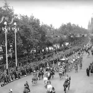 The Queen and the Duke of Edinburgh in the gold state coach accompanied by the Household The Queen and the Duke of Edinburgh in the gold state coach accompanied by the Household