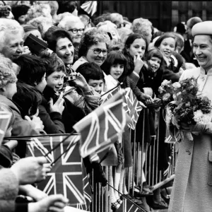 Queen Elizabeth II is all smiles as she meets the people of Warrington, Cheshire Queen Elizabeth II is all smiles as she meets the people of Warrington, Cheshire