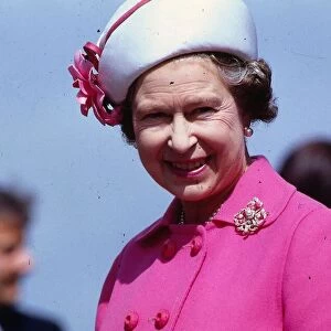 Queen Elizabeth II August 1988 on a visit to Paisley wearing a white hat