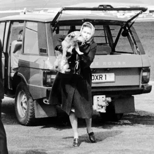 Queen Elizabeth II with one of her corgi dogs. After taking a break in Balmoral Queen Elizabeth II with one of her corgi dogs. After taking a break in Balmoral