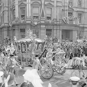Queen Elizabeth II Coronation. The Royal coach passing Trafalgar Square after leaving