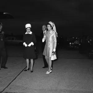 Queen Elizabeth II and her daughter Princess Anne at Heathrow Airport after returning Queen Elizabeth II and her daughter Princess Anne at Heathrow Airport after returning