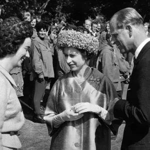 Queen Elizabeth II and the Duke of Edinburgh chatting with Miss A