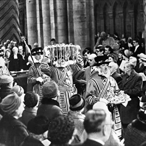 Queen Elizabeth II - the Maundy Money Ceremony at Durham Cathedral - the Queen gives out