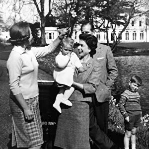 Queen Elizabeth II, pictured at Windsor Castle with Prince Philip and children