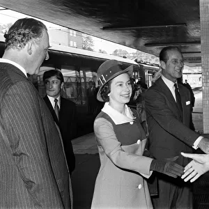 Queen Elizabeth II and Prince Philip, Duke of Edinburgh arrive at Coventry Railway