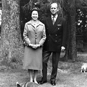 Queen Elizabeth II and Prince Philip in the grounds of Balmoral Castle during a recent