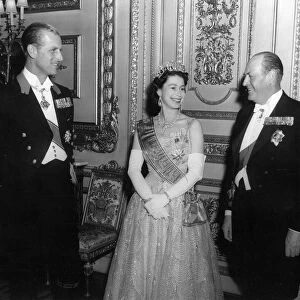 Queen Elizabeth II and Prince Philip with King Olav of Norway pictured after the dinner