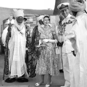 Queen Elizabeth II and Prince Philip Meet the Emir of Kano Print 1956 Nigeria