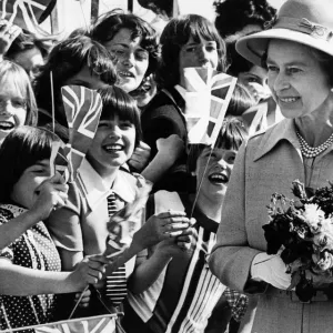 Queen Elizabeth II and Prince Philip at Cramlington High School Print 1977