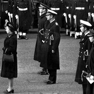 Queen Elizabeth II, Prince Philip and Prince Charles at a Remembrance Day ceremony at
