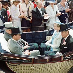 Queen Elizabeth II, Prince Philip and Prince Charles attend the first day of the Ascot