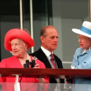 Queen Elizabeth II with Prince Philip and the Queen Mother pictured at Epsom race track Queen Elizabeth II with Prince Philip and the Queen Mother pictured at Epsom race track