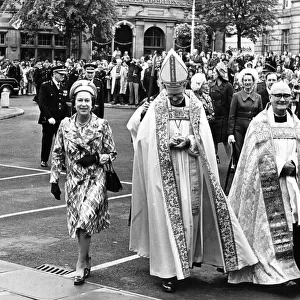 Queen Elizabeth II during a visit to Hexham Abbey 1st July 1974