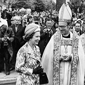 Queen Elizabeth II during a visit to Hexham Abbey with Bishop of Newcastle Rt Rev Ronald