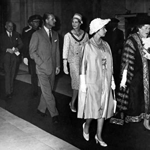 Queen Elizabeth II visiting Wales. Escorted by the Lord Mayor (Alderman Mrs Dorothy Lewis