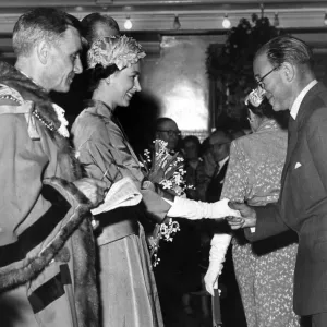Black and white print of Queen Elizabeth II visiting Birkenhead