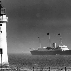 Queen Elizabeth II visits Liverpool, Merseyside. The HMS Brittania makes her Queen Elizabeth II visits Liverpool, Merseyside. The HMS Brittania makes her