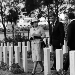 Queen Elizabeth II visits Massicault War Cemetery in Tunis, Tunisia. 21st October 1980 Queen Elizabeth II visits Massicault War Cemetery in Tunis, Tunisia. 21st October 1980