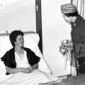 Queen Elizabeth II visits a patient at Arrowe Park Hospital, Arrowe Park