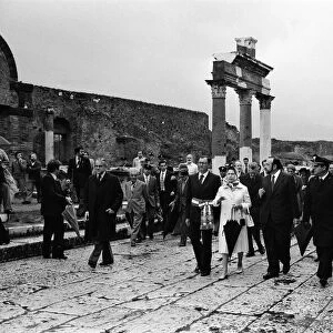 Queen Elizabeth II visits the ruins of Pompeii, Italy. 19th October 1980